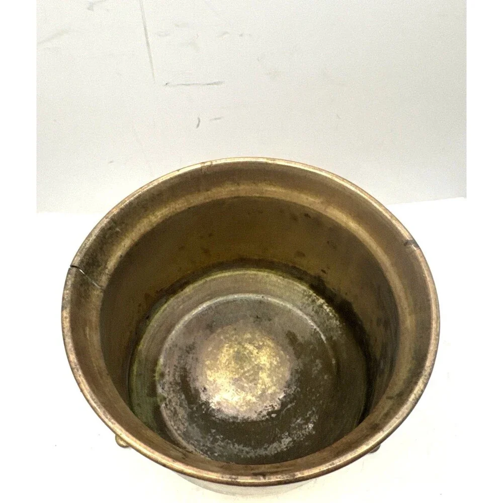 Vintage Solid Brass Copper Planter Pot cauldron With Feet  4.50 X 6